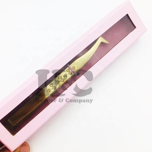 Nueva pinza de punta de fibra, pinzas de extensión de pestañas, Color dorado sostenible, probada a mano, punta de fibra libre, baja MOQ, caja de papel de visón - Product Image 3