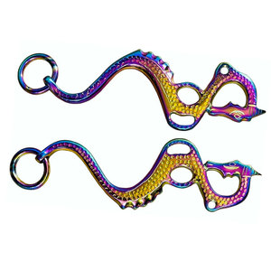 Hackamore Dragon Rainbow: Mejillas de Repuesto para Brida sin Frenteras, Multicolor, Acero Inoxidable Pulido Plateado, Hecho a Mano - Product Image 3
