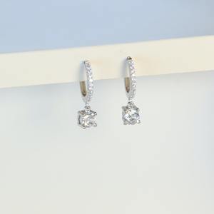 Pendientes de Aro Pequeños Minimalistas de Oro Rosa Sólido de 14K con Moissanita y Diamantes Tallados, Colgantes con Pavé, Joyería para Fiesta, Regalo - Product Image 3