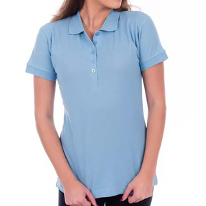 Polo de Manga Corta para Mujer, Color Sólido, de la Mejor Calidad, Largo Regular, Estilo Casual, Tejido de Punto, Azul Claro - Product Image 1