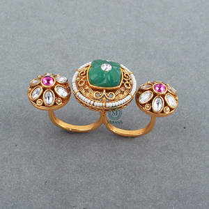 Vama Antique Brass Gemstone Ring-Women's Casual Statement Jewelry - Product Image 4