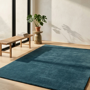 Tapis élégant en laine tufté à la main, couleur turquoise, antidérapant, moderne, pour salon, chambre à coucher, décoration contemporaine pour la maison - Product Image 2