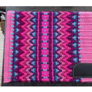 Manta de Silla de Montar Occidental de Alta Calidad al por Mayor, Rosa, Geométrica, de Mezcla de Lana, con Parche de Cuero Resistente - Product Image 2
