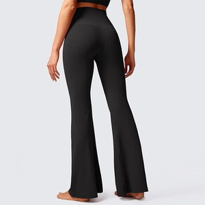 Legging évasé taille haute personnalisé, couleur noire unie, extensible, taille élastique, respirant, écologique, pantalon de yoga - Product Image 3