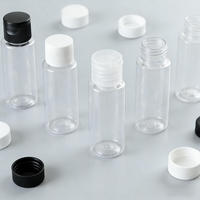 Bouteille cosmétique en PET cylindrique de 20 ml de haute qualité, sérigraphiée et étiquetée, avec bouchon à vis, vide, vente en gros E-1895B