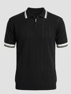 Premium Men’s Knitted Zip-Polo Shirt – Textured Breathable Summer Knit - Product Image 1