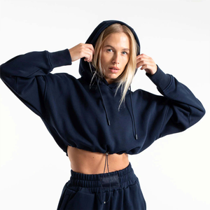 Sweat-shirt à capuche court personnalisé OEM pour femme, idéal pour la gym, manches longues, décontracté, automne/hiver, avec logo imprimé sur le devant, 100% coton - Product Image 4