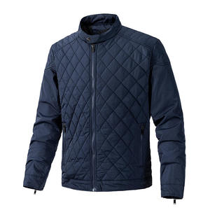 Veste matelassée légère pour homme à col montant, manteau d'hiver rembourré, fermeture éclair intégrale, bleu marine, vêtement d'extérieur décontracté, vente en gros personnalisée - Product Image 1