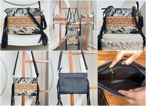 New Handmade Genuine Hair-On Cowhide Leather Crossbody Bag for Women's Western Vintage Hand Tooled Leather Sling Shoulder Purse - Product Image 3