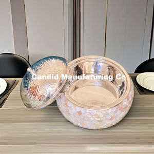 Casseroles en acier inoxydable avec nacre blanche artisanale, présentation élégante pour les repas, métal durable, couvercle en acier inoxydable élégant - Product Image 1