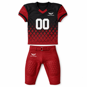 Ensemble de maillots de football américain Furat Leathers Discovery unisexe rouge et noir en polyester/coton imprimé par transfert thermique 3D à col en V et manches courtes - Product Image 3