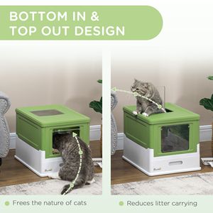 Fully Enclosed <b>Cat</b> Litter <b>Box</b> with Front Entry & Top Exit Yellowish Green Color - Product Image 5