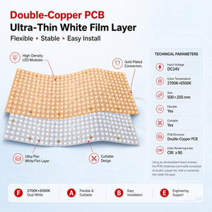 Feuille LED flexible ROHS/CE CCT double 2700K-6500K, 484 LED, 24V, 2 LED/coupe, découpable, en cuivre, pour rétroéclairage de marbre et de pierre - Product Image 2