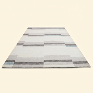 Tapis en laine tufté à la main gris ivoire Cloudline Blocks, moderne, abstrait, linéaire, antidérapant, écologique, pour salon, hôtel - Product Image 1