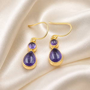 Pendientes Colgantes de Amatista Natural con Doble Piedra, Plata de Ley 925, Chapados en Oro Rosa y Amarillo, Joyería Artesanal con Gema en Forma de Lágrima - Product Image 6