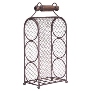 Porte-bouteilles de table en fer forgé avec poignée en bois, style vintage, en treillis métallique, support de rangement et de présentation autoportant - Product Image 1