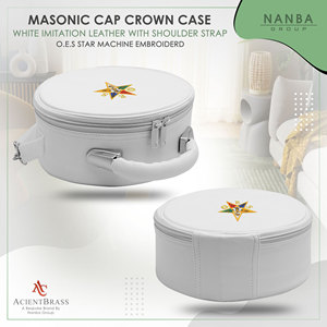Estuche para Gorra Masónica Ligero de Imitación de Cuero Blanco NANBA GROUP con Cierre de Cremallera y Bordado a Máquina O.E.S. Estrella - Product Image 6