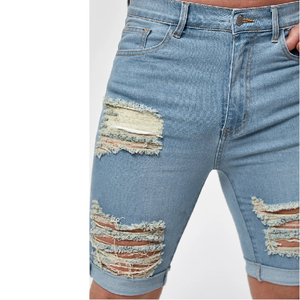 Shorts en jean décontractés extensibles pour hommes, nouvelle mode estivale, bleu/noir uni, écologiques, service OEM, taille haute avec cordon de serrage - Product Image 5