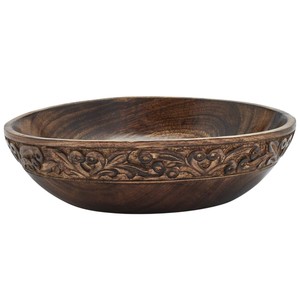 Bol en bois de manguier sculpté à la main de qualité supérieure, design floral sauvage écologique, bol de service décoratif pour salades et collations, en promotion - Product Image 4