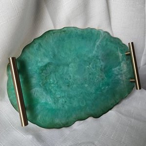 Plateau de service de luxe en résine agate vert émeraude avec poignées dorées, ensemble de sous-verres, décoration de centre de table géode pour coiffeuse - Product Image 5