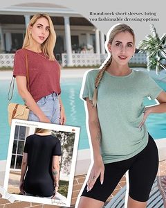 Camisetas Aura Luxe para Mujer, Manga Corta, Primavera Verano, Cuello Redondo, Modernas, Casuales, de Trabajo, Suaves, Básicas, para Damas 2026 - Product Image 3