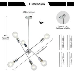 Moderno Lampadario Sputnik Cromato a 6 luci di metà secolo illuminazione a sospensione plafoniere oro per sala da pranzo sala da corridoio Bar cucina - Product Image 2