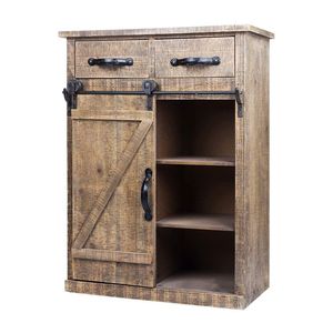 Mobili da Cucina in Stile Country Americano Classico con Porta Scorrevole a Fienile e 2 Cassetti in Legno Vintage XH - Product Image 1