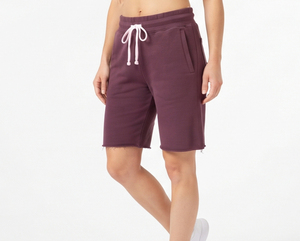 Shorts en coton tricoté taille haute pour femme avec cordon de serrage à la taille et poches, décontracté, 100 % molleton, longueur genou, pour femme - Product Image 4