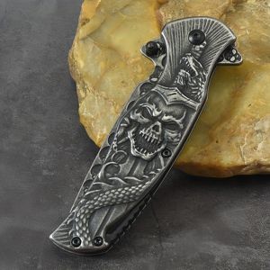 Navaja Plegable de Acero Inoxidable con Hoja Drop Point Zombie y Mango de Calavera de Dragón, Cuchillo de Bolsillo de Grado Industrial con Perilla de Pulgar - Product Image 4