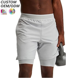 Shorts de sport pour hommes en coton uni, taille élastique, décontractés, doux, confortables, séchage rapide, respirants, en polyester, logo personnalisé, OEM - Product Image 1