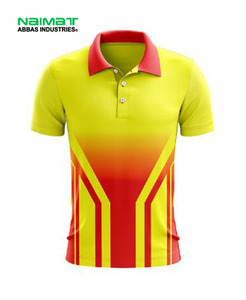 Maillot de cricket imprimé par sublimation de qualité supérieure, design dégradé jaune-rouge, polyester respirant, polo de sport pour l'entraînement - Product Image 1