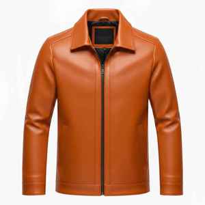 Chaqueta de Cuero Larga Estilo Casual Urbano para Hombre OEM con Cuello Textil, Proveedor de Fábrica Personalizado, Chaqueta de Cuero Cálida al por Mayor - Product Image 1
