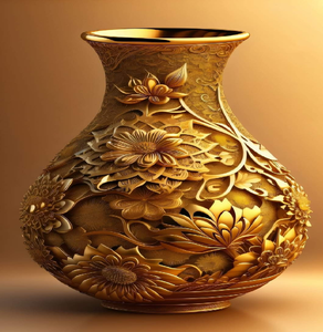 Vase blanc orné avec de magnifiques poignées baroques dorées et un relief de feuilles sur un fond sombre. Disponible aux prix de gros. - Product Image 5