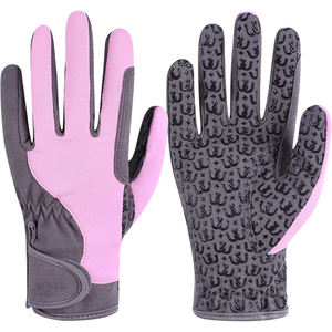 Full Finger PU Racing Gloves Unisex Non Slip Embossed Horseshoe Pattern <b>Outdoor</b> Riding Gloves Gray Pink <b>Hook</b> And Loop Closure - Product Image 1