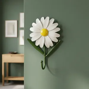 Crochet mural en métal en forme de marguerite blanche, porte-manteau décoratif en forme de tournesol, crochet simple pour entrée, cuisine, salle de bain, décoration intérieure - Product Image 5