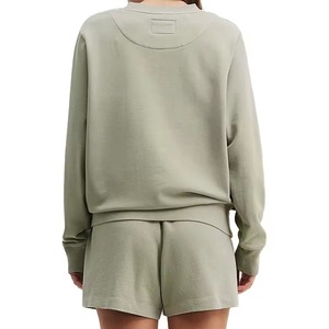 Women's 2-Piece <b>Knitted</b> <b>Set</b> Crew Neck Sweatshirt and Shorts Solid Color Loose Fit Casual Style Spring Summer Wear - Product Image 5