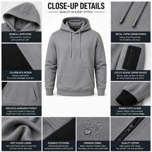 Sweat-shirt à capuche gris pour homme, coupe classique, en polaire, couleur unie, décontracté, pour l'automne - Product Image 5