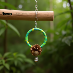 Juguete para pájaros Yommy, anillo individual con piña y campana de 17 cm para que los loros jueguen - Product Image 3