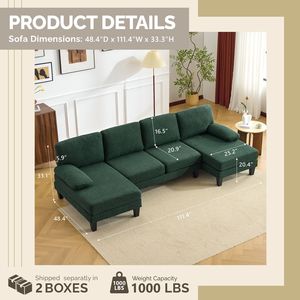 Sofá Seccional Moderno de 3 Plazas, 111.4 Pulgadas, Funda Extraíble, Relleno de Plumas, Extensible, para Muebles de Hogar, Sala de Estar - Product Image 4