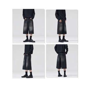 Shorts en jean personnalisés OEM pour hommes et femmes, coupe droite décontractée, bouton uni, automne, streetwear tissé sur mesure, vente en gros - Product Image 5