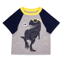 Ensemble de pyjama pour garçon à motif de dinosaure, design de dessin animé T-Rex, tissu doux et confortable pour l'été, fabriqué au Cambodge pour les marques de vente au détail
