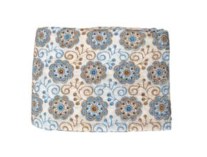 Tissu en coton brodé à motif floral médaillon marron et bleu sur fond blanc, broderie sur toute la surface, très demandé, pour confection de robes - Product Image 5