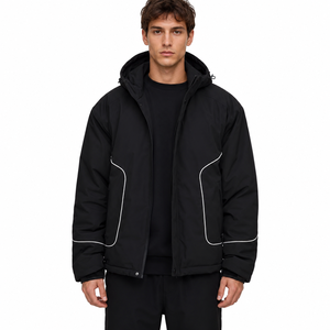 <b>Men's</b> Custom Fashion Waterproof Padded Puffer Jacket Warm Autumn Winter Streetwear Hooded Collar Front Logo Reflective Piping - Product Image 2