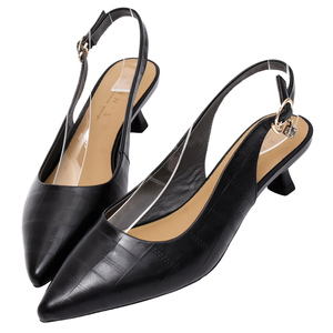 Ann'S Black Women Genuine Leather Pointed Toe Slingback Pumps Elegant <b>Kitten</b> <b>Heel</b> Dress <b>Shoes</b> Comfortable Office <b>Heels</b> - Product Image 1