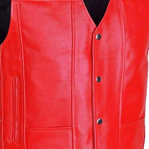 <b>Men's</b> <b>Red</b> PU Leather <b>Vest</b> Moto Biker Style V-Neck Button Closure Solid Color Autumn Outer Wear Regular Fit - Product Image 6