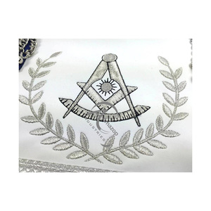 Tablier de maître maçon de la Loge Bleue en velours de haute qualité, bleu roi, broderie dorée, cuir d'agneau - Product Image 5