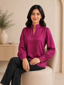 Top Corto de Manga Larga para Mujer con Estampado Sólido, Cuello en V, Color Morado, Cómodo, de la Mejor Calidad, para Uso Diario - Product Image 5