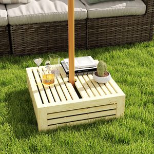 Tavolino da Esterno 2 in 1 con Base per Ombrellone, Tavolino da Caffè in Legno Naturale con Foro per Ombrellone - Product Image 2