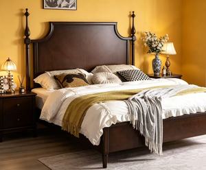 New Arrival American Traditional Solid Wood Queen <b>Bed</b> with High Headboard for Bedroom Furniture - Product Image 5