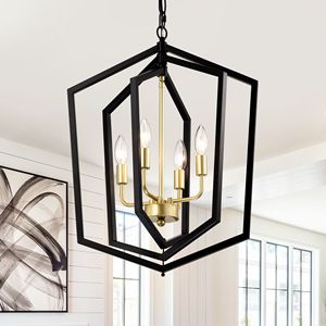 Lampadario moderno 4 luci per sala da pranzo 18.11 \ "oro nero opaco lampada a sospensione in stile industriale per agriturismo - Product Image 1